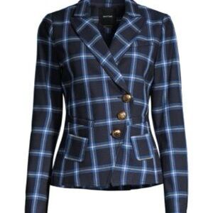 Smythe Blue and Black Blazer with Modern Plaid Design